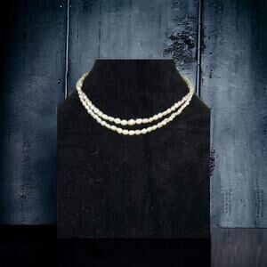 Vintage 1960s Double Strand Rice Pearl Necklace Opera Length Classic Bridal